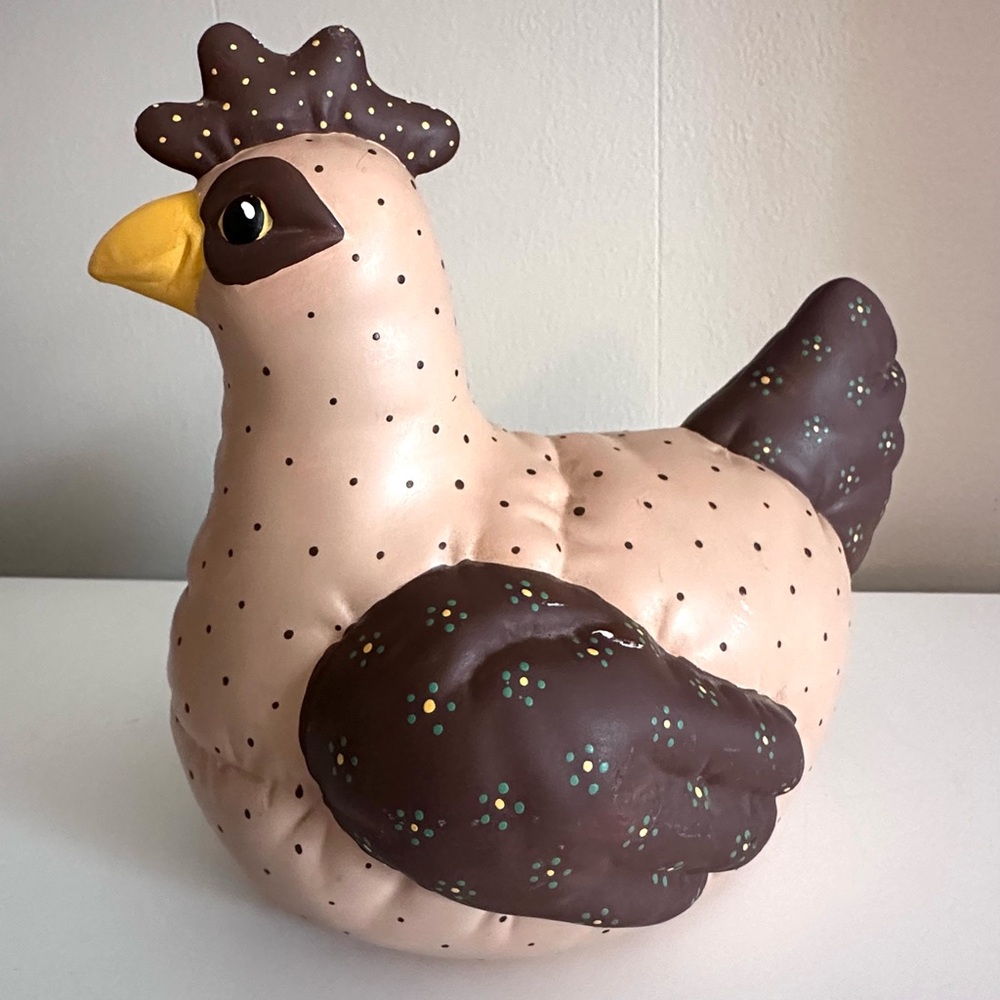 Retro Ceramic Chicken Figurine With Polka Dot and Groovy Brown Tones